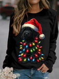 Comstylish Funny Christmas Dog Lights Print Cozy Sweatshirt