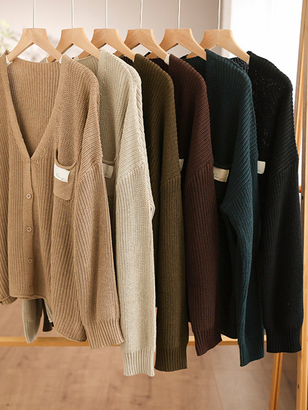 6 Colors Urban Split-joint Color V-neck Cardigan Top