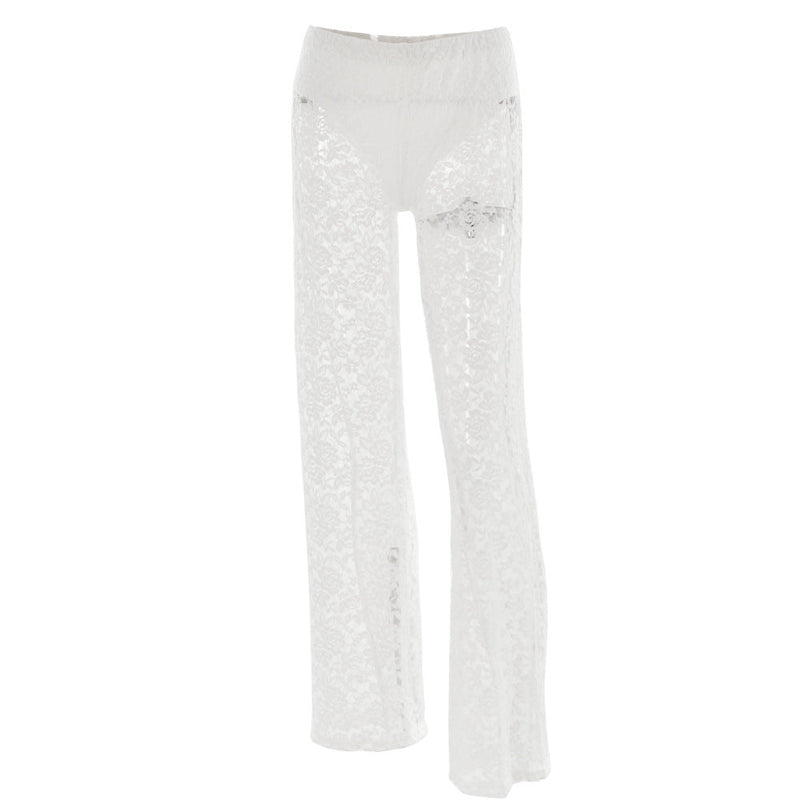 Summer Lace See Through High Waist Straight Leg Pants