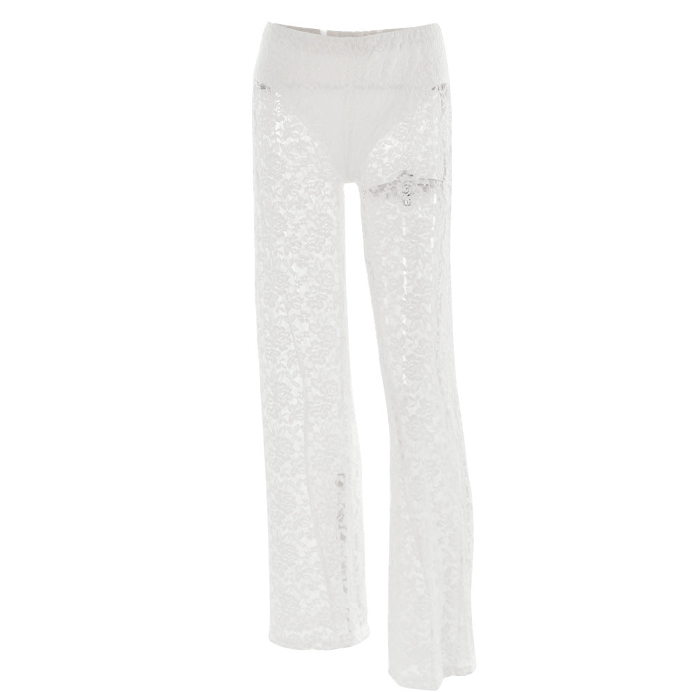 Summer Lace See Through High Waist Straight Leg Pants