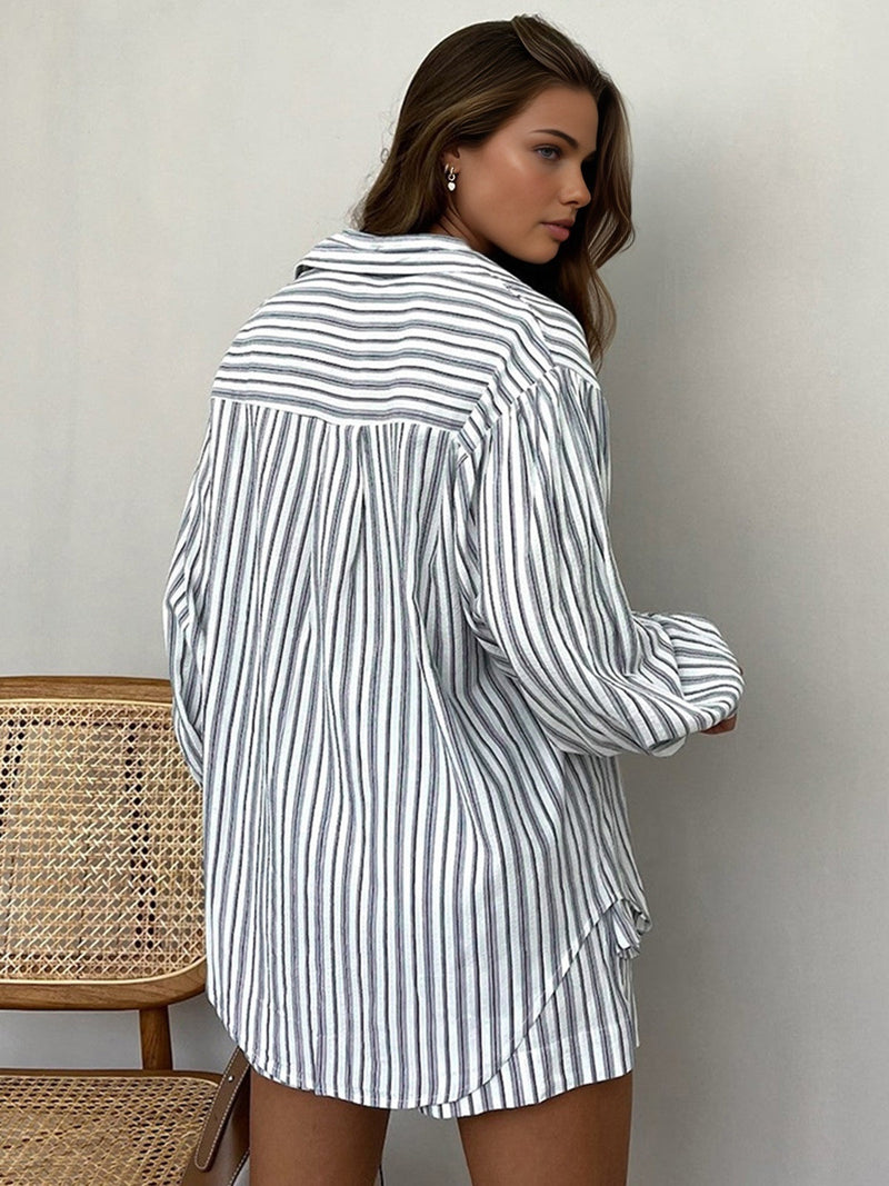 Oversized Striped Pockets Shorts Set