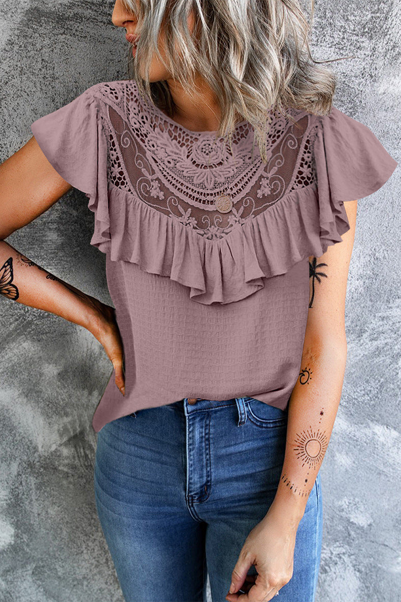 Flounce O Neck T-shirts(8 Colors)