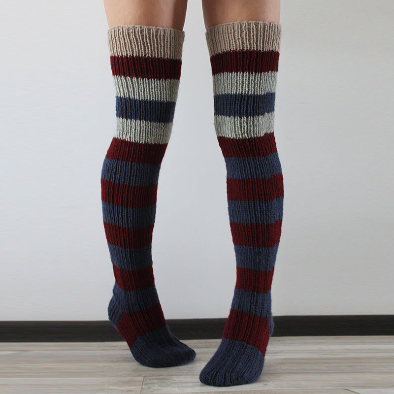 Striped Over The Knee Knitted Pile Socks elevenforest