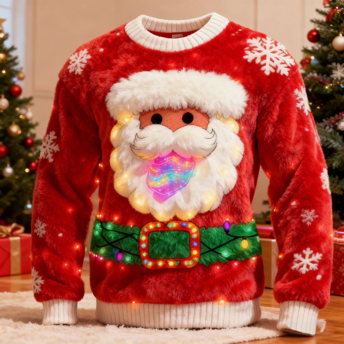 Comstylish Men's Funny Christmas Santa Claus Pattern Casual Flannel Sweatshirt