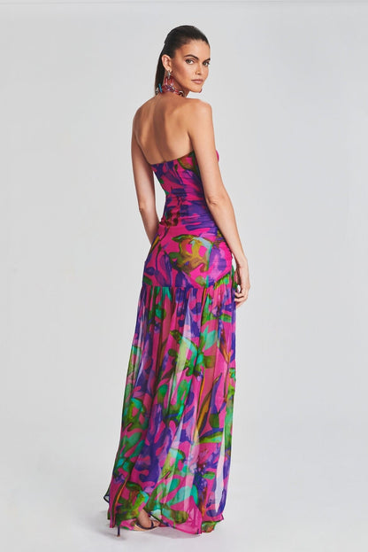 Tube Top Slit Backless Maxi Dress Hot Pink