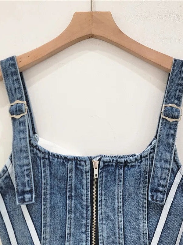 Denim Zipper Corset Tank Top