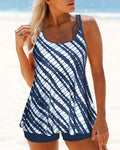 KS | Navy blue and white striped tankini swimsuit