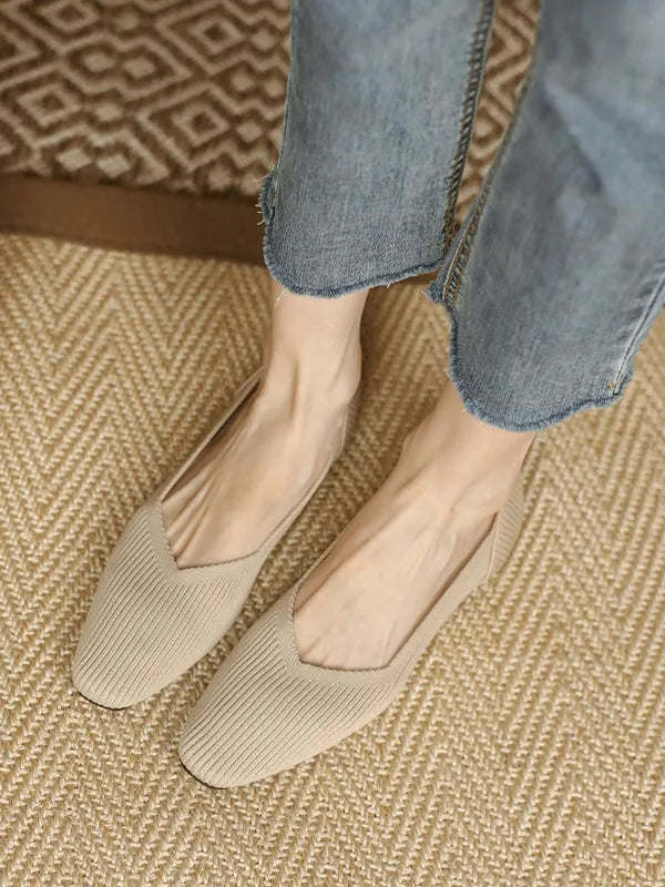 Color Square-toe Flats Shoes