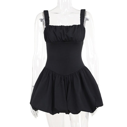 Taruxy Satin Suspender Mini Dress for Ball Gown Splice Sleeveless Ruched Summer New Princess Party Dress Female