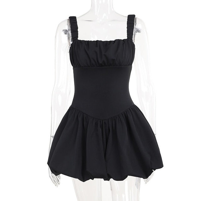 Taruxy Satin Suspender Mini Dress for Ball Gown Splice Sleeveless Ruched Summer New Princess Party Dress Female