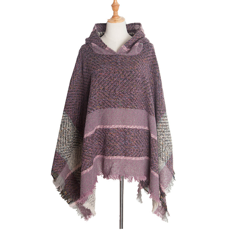 Vintage Herringbone Hooded Pullover Shawl elevenforest