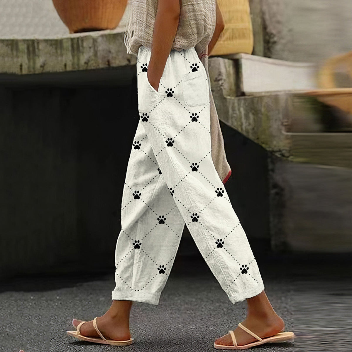 Comstylish Funny Dog Paw Print Casual Pants