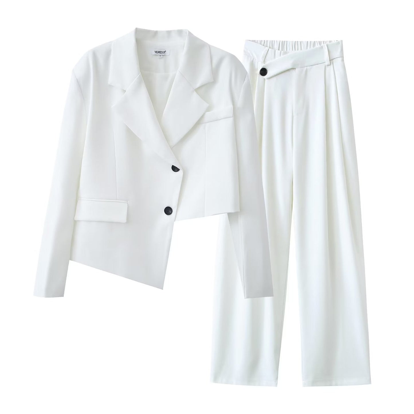 Autumn Winter Irregular Asymmetric Blazer High Waist Wide Leg Pants Set