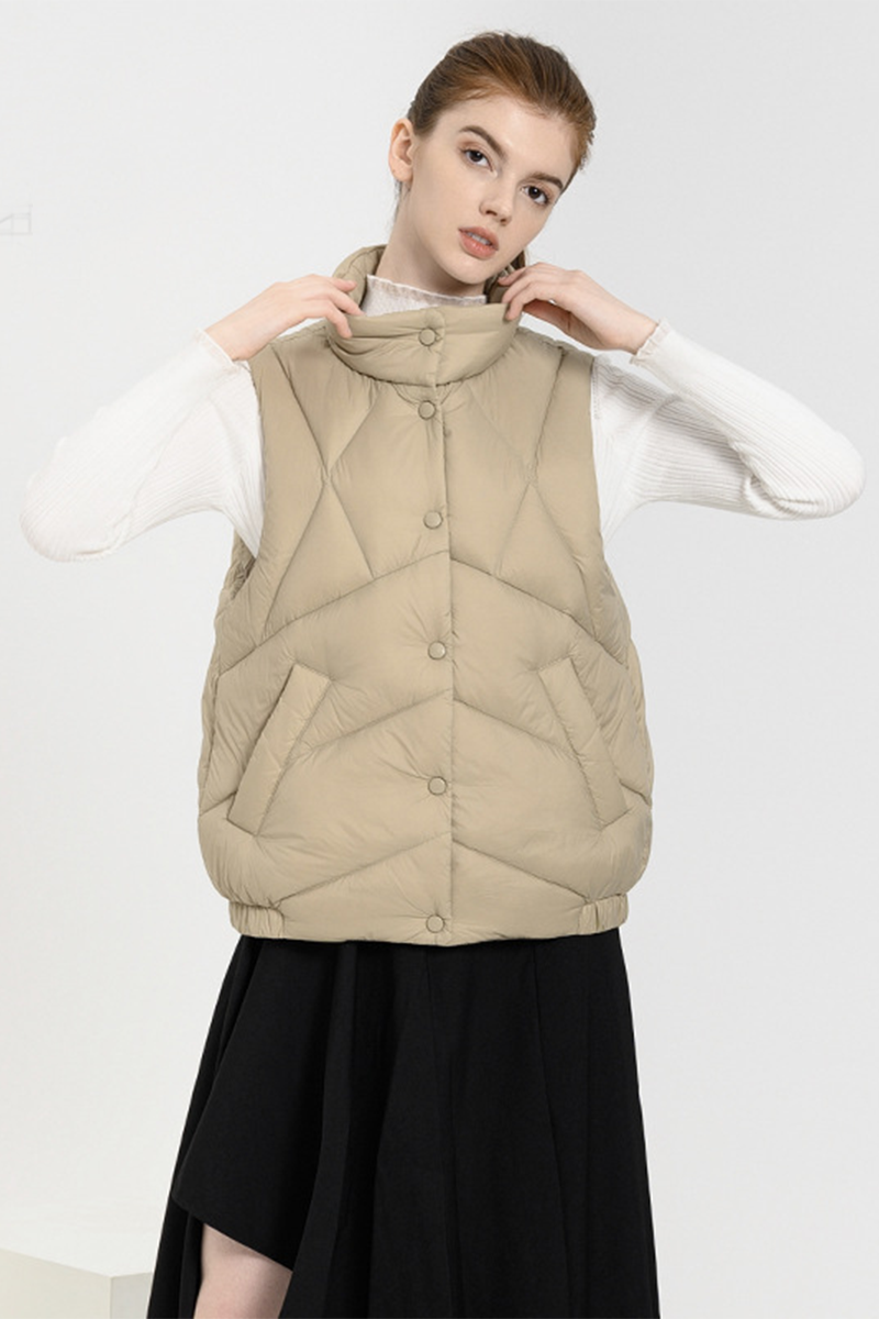 Daily Pocket Zipper White Duck Down Mandarin Collar Waistcoats(down Content 86%~90%)(3 Colors)