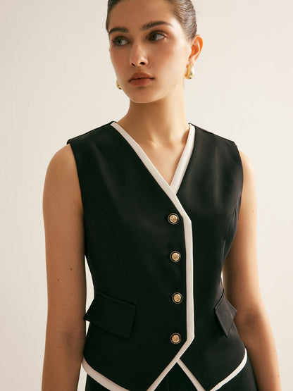 Contrast Trim Cinched Vest