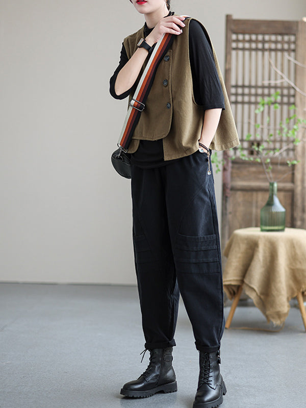 Asymmetric Color Buttoned Vest Top