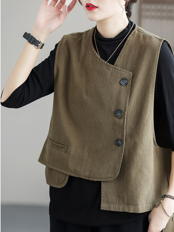 Asymmetric Color Buttoned Vest Top