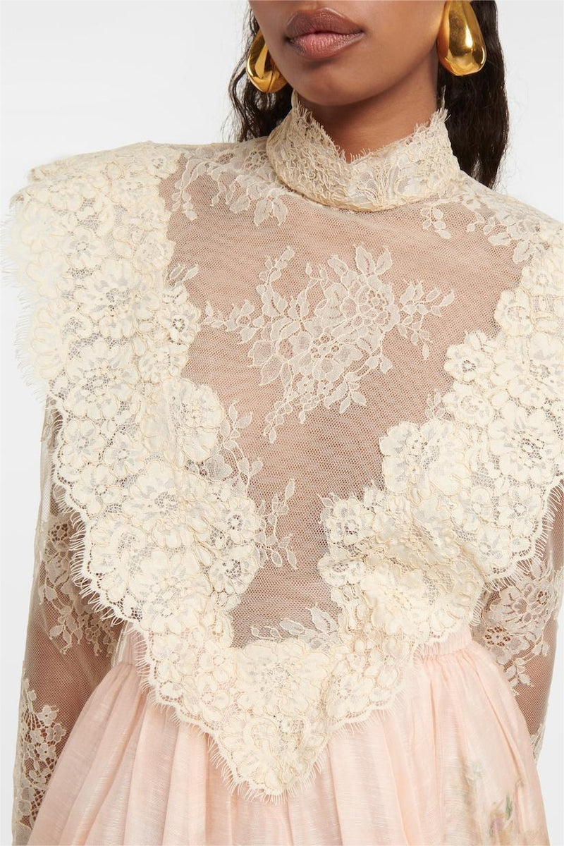 Lace Long Sleeve Top ?high Waist Midi Skirt Set