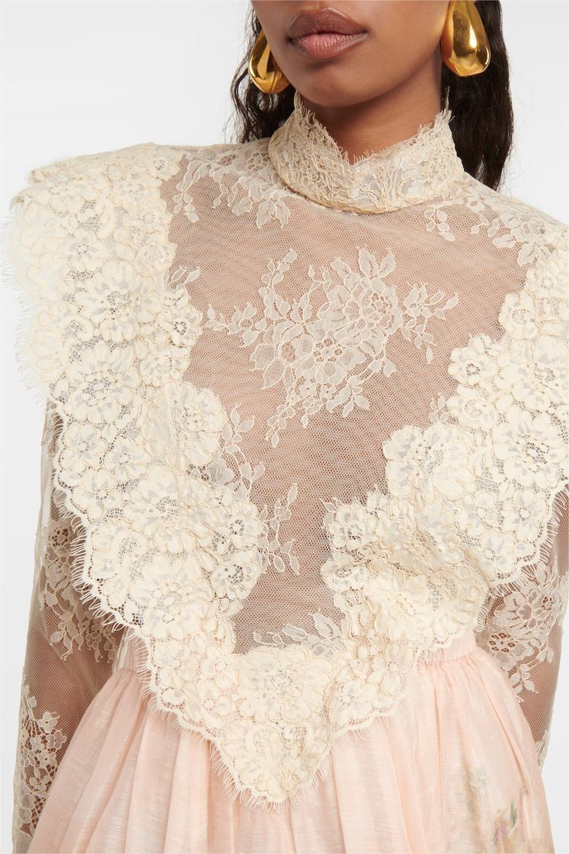 Lace Long Sleeve Top ?high Waist Midi Skirt Set