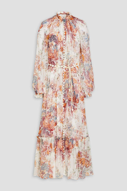 Lantern Sleeve Frill Midi Dress