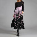Elegant Cherry Blossom Print Crew Neck Long Sleeve Midi Dress elevenforest