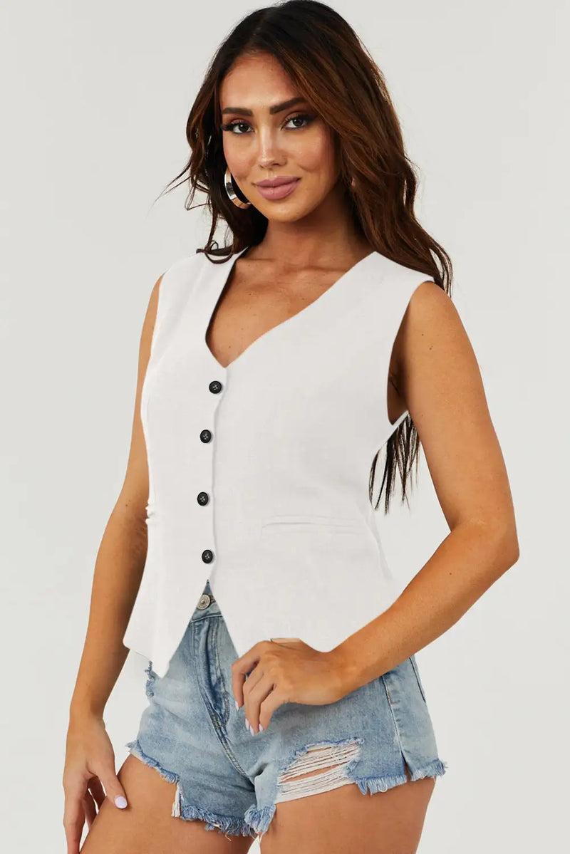 White V Neck Suit Vest