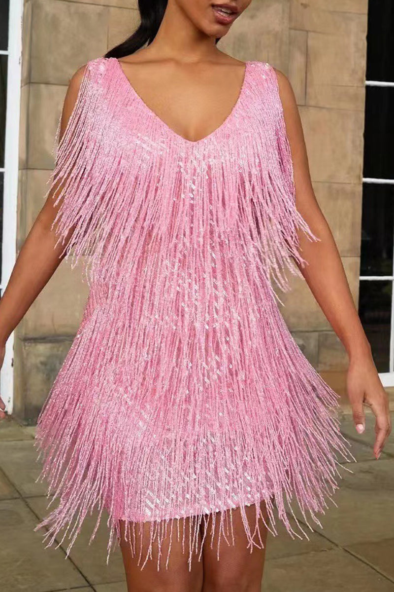 Party Tassel V Neck Vest Dress Dresses(6 Colors)