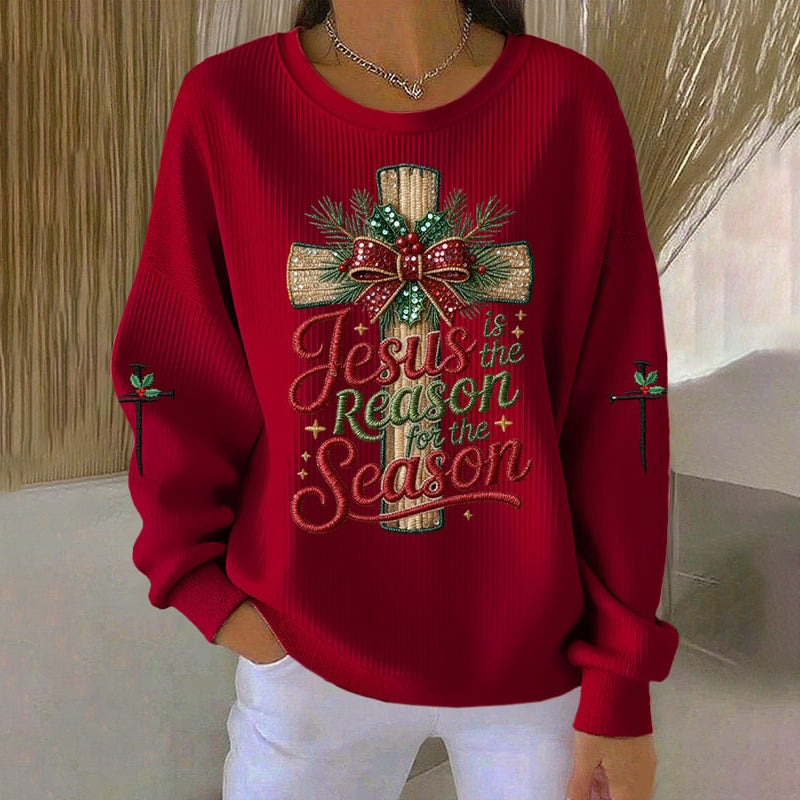 Comstylish Women's Christmas Cross Print Crew Neck Long Sleeve Sweatshirt