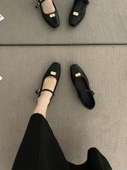 Lace-up Shallow Cut Split-joint Square-toe Flat Shoes