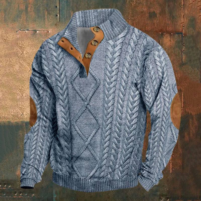 Men's Vintage Western Print Standing Collar Casual Sweatshirt elevenforest