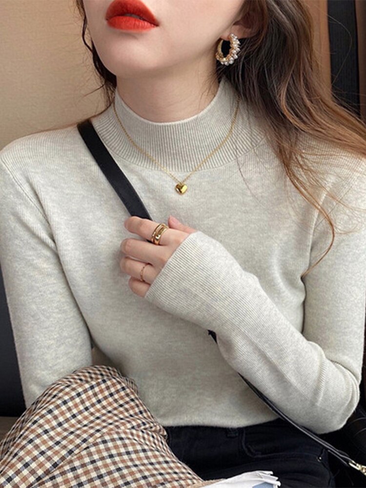 Basic Turtleneck Slim Sweater Pullover Autumn Winter Long Sleeve Sweater for Female Jumpers Top