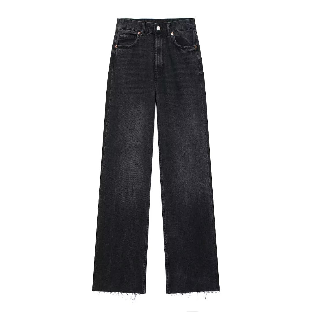 Fall Clothing Wide Leg Mid Waist Long Jeans – High Waisted Denim Pants