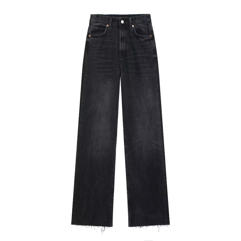 Fall Clothing Wide Leg Mid Waist Long Jeans – High Waisted Denim Pants
