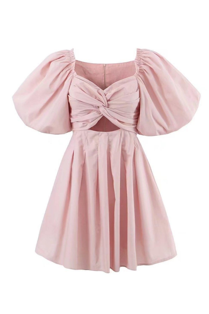 Lydia Puff-sleeve Knot Mini Dress