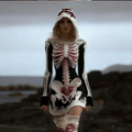 Women's Halloween Line Art Hooded Knit Lace Dress artswardrobe