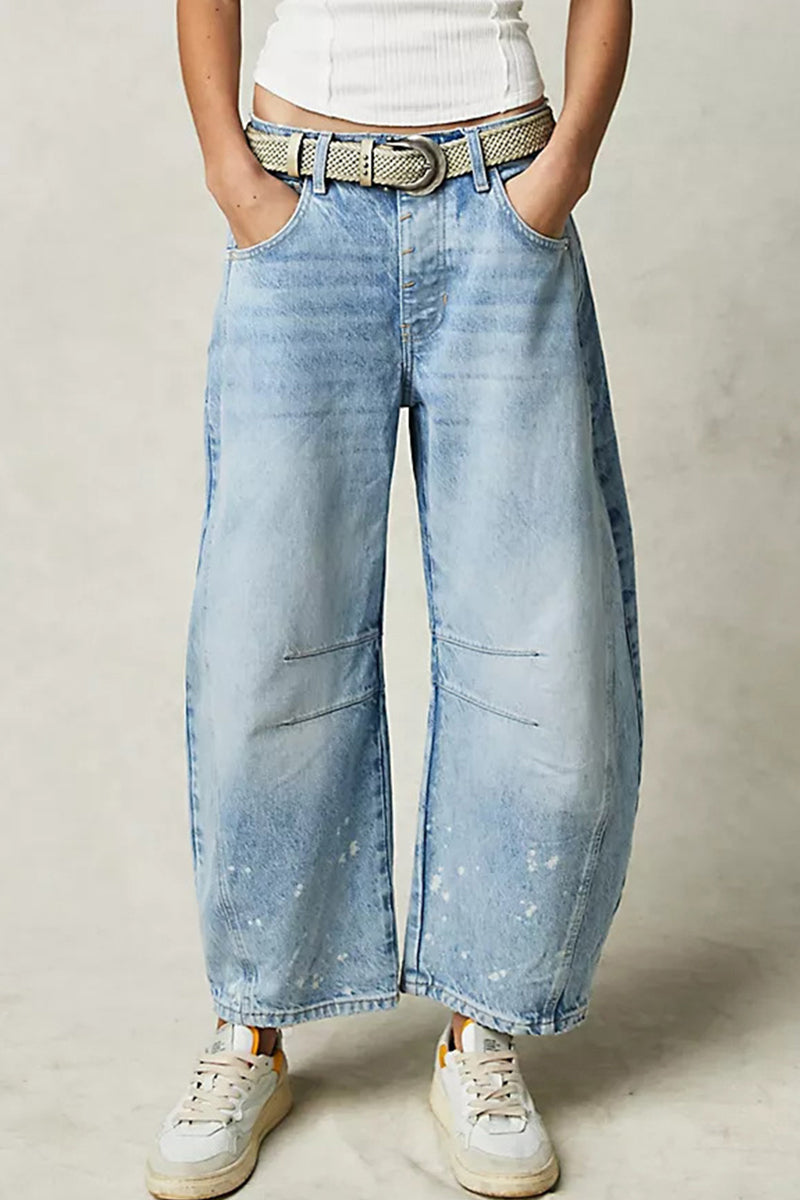 Make Old Pocket High Waist Loose Denim Jeans