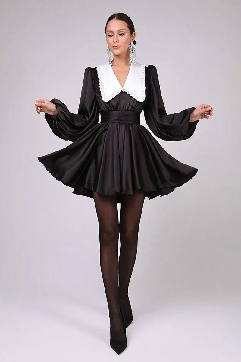 Milena V-neck Lantern Sleeve Mini Dress