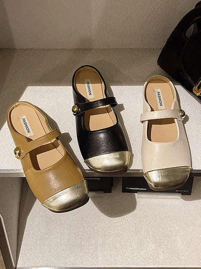 Contrast Color Shallow Cut Split-joint Square-toe Flats Mary Janes Slippers&mules