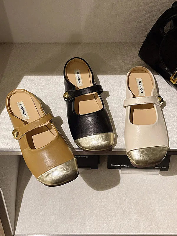 Contrast Color Shallow Cut Split-joint Square-toe Flats Mary Janes Slippers&mules
