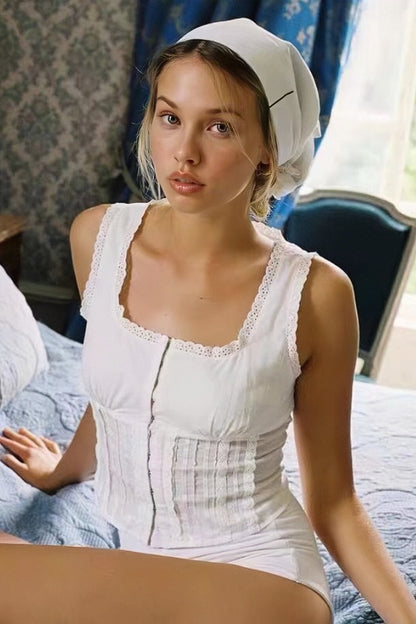 Cora Pleated Lace-up Cotton Tank Top