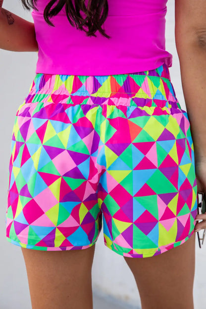 Colorful Geometric High Waisted Athletic Shorts