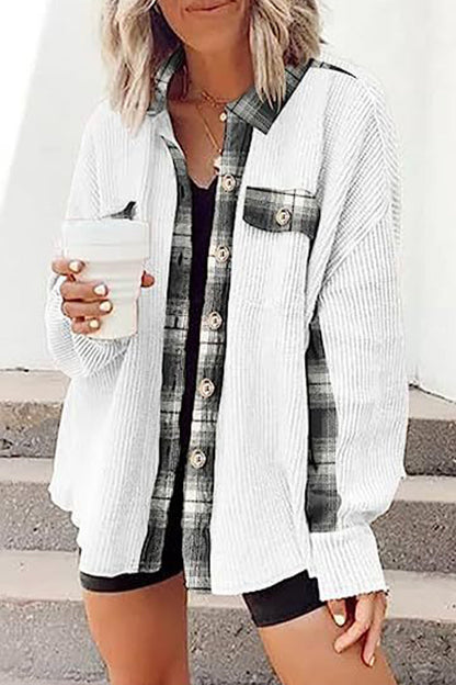 Color Block Pocket Contrast Turndown Collar Tops