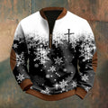 Comstylish Men's Christmas Cross Pattern Casual Zip-up Sweatshirt