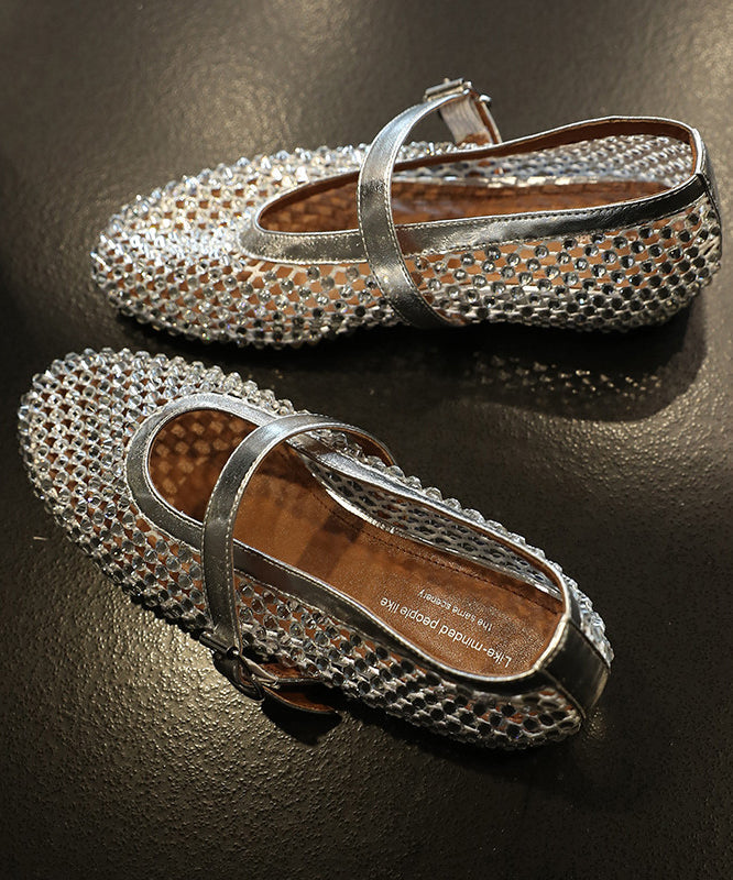 Black Walking Sandals Comfy Splicing Hollow Out Zircon Buckle Strap Aa041