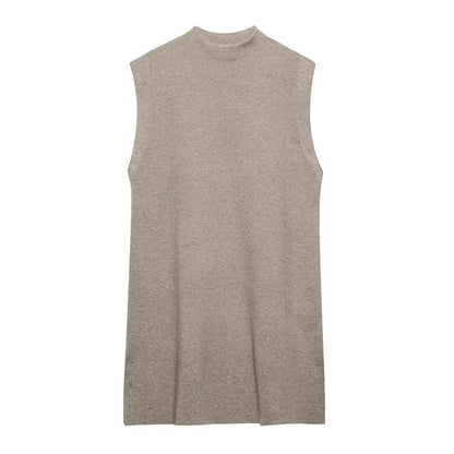 French Suit Sleeveless Round Neck Pullover Side Slit Sweater High Waist Pants