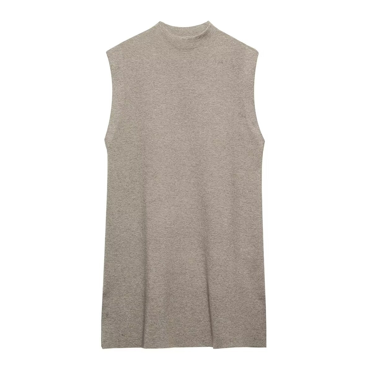French Suit Sleeveless Round Neck Pullover Side Slit Sweater High Waist Pants