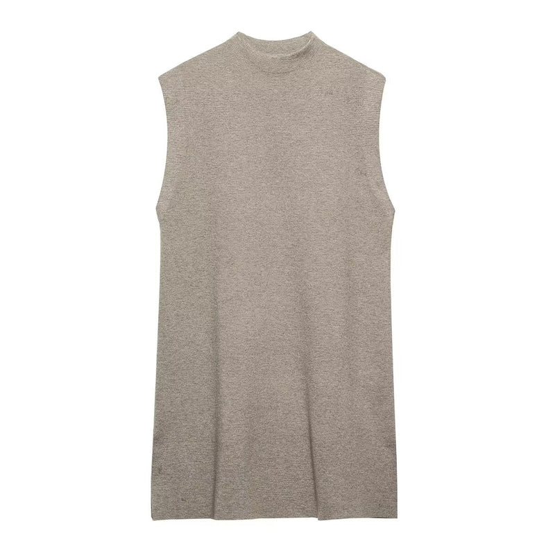 French Suit Sleeveless Round Neck Pullover Side Slit Sweater High Waist Pants