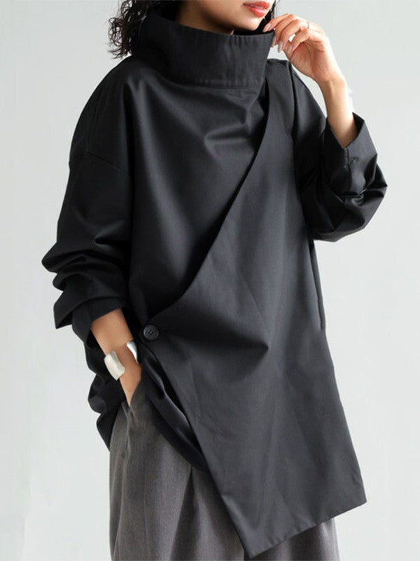 Long Sleeves Loose Color High Neck T-shirts Tops