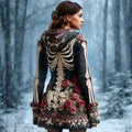 Retro Floral & Skeleton Art Women's Knit Hooded Mini Dress artswardrobe