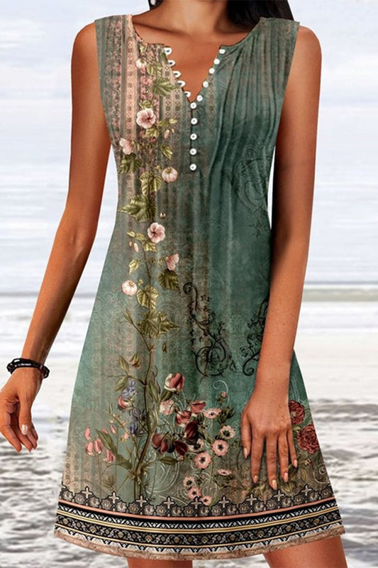 College Print Buttons V Neck Vest Dress Dresses